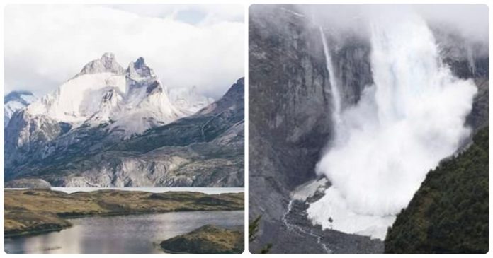 Gunung Gletser di Taman Nasional Patagonia, Chili Ambruk
